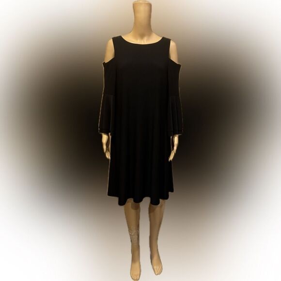 Lauren Ralph Lauren BLK Long Bell Sleeve Shoulderless Midi Dress Sz 12